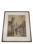 Sylvio Karasavas (1905-1980), "Praça dos Carmelitas" Paris, Montmartre. OST, moldura em madeira, pequenas falhas no paspatur, medindo 64x53cm.