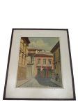 Sylvio Karasavas (1905-1980), "Beco das Almas", Ouro Preto. OST, moldura em madeira, pequenas falhas no paspatur, medindo 63x55cm.