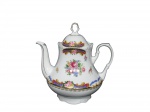 LIMOGES (França - 1771), Bule para chá confeccionada em porcelana francesa esmaltada na tonalidade branca, ricamente decorada por elementos florais em policromia e realces em ouro, apresentando colado na pega da tampa, medindo 21x21x9cm.