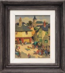 Paul Lemasson (França,1897 - 1971), " La Ville". Óleo sobre Eucatex. Assinado. Med. 27 x 22 cm(MI); 42,5 x 37,5 cm (ME). Acervo Particular Rio de Janeiro/RJ.Nota Biográfica: Paul Lemasson destacou-se na pintura de cenas de aldeia e de vida quotidiana, com personagens vivas, como os antigos mestres flamengos.Paul Lemasson é também particularmente bom a pintar a paz e a tranquilidade da sua terra natal, a região de Nantes, a mostrar as suas paisagens, as margens do Loire e do Erdre, as suas praias, a descrever a vida quotidiana das suas gentes e a pintar naturezas mortas.Com uma força notável, descreve o porto de Nantes nos anos 50 com o seu estaleiro e a sua ponte transportadoraPaul Lemasson foi educado na Escola de Arte de Nantes e depois na Escola de Arte de Paris por Fernand Cormon, aluno de Maurice Denis. Ao mesmo tempo, Paul Lemasson especializou-se na arte do fresco na sala de trabalho de Paul Baudoin, ele próprio aluno de Puvis de Chavannes.Paul Lemasson assinava os seus quadros Paul Lemasson J. ou Paul Lemasson Jeune (J. ou Jeune para Jovem) para se diferenciar do seu irmão mais velho Albert Lemasson que também era pintor.De 1927 a 1946, Paul Lemasson realizou pinturas murais em numerosas igrejas, como a da sua aldeia natal, Saint Mars du Désert, muitas vezes em associação com o seu irmão mais velho Albert. Cada irmão partilhava uma parte da igreja e cada um segundo o seu próprio estilo. Algumas das pinturas de Paul Lemasson, aliás, têm um tema religioso ou bíblico.A primeira exposição privada teve lugar em 1935. Muitas outras se seguirão, no Brasil, nos Estados Unidos, em ParisDepois de 1946, Paul Lemasson vai forçar o seu estilo em pequenas pinturas mostrando cenas de aldeias e vai encontrar um agente nos Estados Unidos, onde muitas das suas obras estão atualmente. O seu talento será popularizado nos anos 1950 - 1960 através de reproduções e impressões e até puzzles dos seus quadros.Assim, a tipografia Catalda Fine Art de Nova Iorque completou em 1952 a impressão de alguns dos seus quadros tão caraterísticos.Assim, a coleção privada criada pelo Dr. Aubrey e pela Sra. Phoebe Copelan em Berverly Hills e Palm SpringsO artista era alguém discreto, com um sentido de felicidade modesto e tranquilo, que se limitava a pintar na sua região de Nantes e longe de todas as modas artísticas e de todos os círculos. E não há dúvida de que o seu isolamento e desapego de todas as influências externas, aliados a um mestre forte, o ajudaram a desenvolver uma obra altamente pessoal, quase intemporal e surpreendentemente poética. Fonte: http://paullemasson.free.fr/index%20english.html