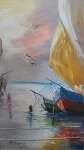 M. AUGUSTA , Barcos ancorados , óleo sobre tela - 57 x 34 cm. Sem Moldura