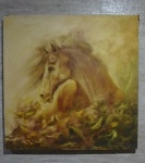 EMANUEL PANAIOTYS, óleo sobre tela, representando cavalos , medindo 100 x 100 cm.