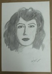 Desenho a grafite rosto feminino sem moldura. Ass. e datada CID. med.42x30cm.
