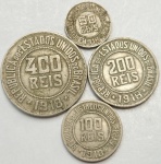 Brasil - Lote com 4 moedas circuladas de 50, 100, 200 e 400 réis ano 1918.