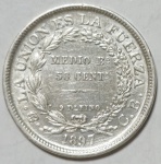 Bolívia - Moeda de 50 Centavos ano 1897 - Prata 900 com 11.5 gramas.