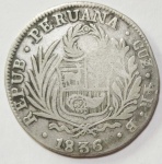 Peru - Moeda de 4 Reales ano 1836 - Prata 900 com 12.7 gramas.