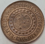 Brasil - moeda em bronze de 40 réis ano 1908 estado S/FC.