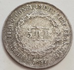 Brasil - moeda de 500 réis em prata ano 1854 P587a - excelente estado.