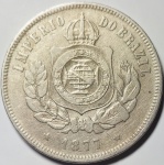 Brasil - Linda moeda de 200 réis (V-020) ano 1877 no estado MBC.