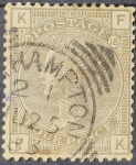 Inglaterra - Antigo selo de 4 pence circulado com numeração de catálogo 64 ano 1883.