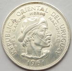 Uruguai - Moeda de prata comemorativa ano 1961. Peso: 12.5g.