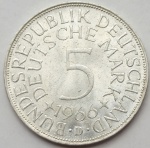 Alemanha Federal - Moeda de prata ano 1966 (Letra D). Peso: 11g.