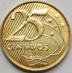 Brasil - moeda de 25 centavos ano 2001 no estado FC.