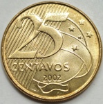 Brasil - moeda de 25 centavos ano 2002 no estado FC.