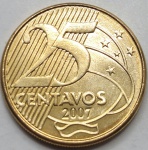 Brasil - moeda de 25 centavos ano 2007 no estado FC.