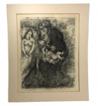 Marc Chagall - Vitebsk, Bielorrússia, 1887 -1985 - gravura em preto e branco com assinatura impressa na chapa no canto inferior direito, com paspatur colado, ver foto extra. Med. 41,5 x 29,5 cm.