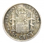 MOEDA 50 CENTIMOS 1904 - ESPANHA - PRATA.