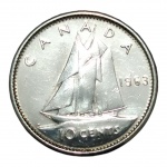 MOEDA 10 CENTS 1963 - CANADÁ - PRATA.