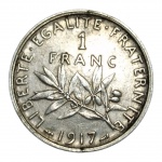 MOEDA 1 FRANC 1917 - PRATA - FRANÇA.