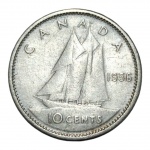 MOEDA 10 CENTS 1956 - CANADÁ - PRATA.