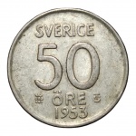 MOEDA 50 ORE 1953 - SUECIA - PRATA.