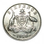 MOEDA SIX PENCE 1958 - PRATA - AUSTRALIA.