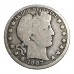 MOEDA HALF DOLLAR 1907 - PRATA 900 - LETRA O - MARCA R$ 120,00