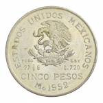 MOEDA CINCO PESOS 1952 - MÉXICO - PRATA 720 - 27,78 GRAMAS.