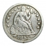 MOEDA ONE DIME 1853 - PRATA 900 - EUA.