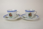 PORCELANA, par (2) xícaras para café, ornamentação policromada com Brasão de Armas Português e a legenda Campestre Clube, manufatura STEATITA (Campo Largo, PR, funcionou de 1954 a 1994), ideais para coleção de cristaleira. RETIRADA: Rua Monsenhor Jerônimo - Engenho de Dentro