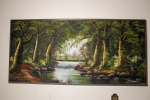 M. AUGUSTA, paisagem com floresta e queda d' água, OST, assinado no CID, medindo 150 x 70 cm, (Maria Augusta de Oliva Morgenroth, 1927 a 2012, Rio de Janeiro, RJ, pianista, desenhista e pintora, estudou desenho com Presciliano Silva 1883-1965 e pintura com Osvaldo Teixeira 1905-1974, Emídio Magalhães 1905-1990, João Medeiros e Paulo Marinho, em 1980 conquistou a Medalha de Ouro pela Funarte). RETIRADA: Rua Monsenhor Jerônimo - Engenho de Dentro