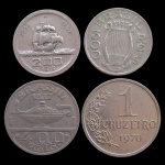 NUMISMÁTICA, lote Moedas Brasil - Valor de mercado R$ 75 - 200 Réis 1932 Vicentina 4º Centenário da Colonização do Brasil; 300 Réis 1937 Carlos Gomes; 400 Réis 1937 Oswaldo Cruz; 1 Cruzeiro 1970;