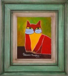 ALDEMIR MARTINS, GATO DA SORTE,  ÓLEO SOBRE TELA  46 X 38 cm.