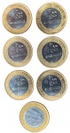 Lote com 7 moedas de 1 REAL. Sendo 6 moedas, 2015 - 50 ANOS DO BC e 1 moeda 2005 - 40 ANOS DO BC