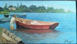 João Ferreira - Marinha 1968. Óleo sobre tela. Assinado no canto inferior direito. Medindo 27 x 46 cm.