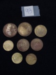 Lote de 9 moedas francesas, sendo 20F (1985/1987/1989), 10F (1967/1978/1963), 5F (1966/1993/1966)