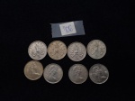 Lote de 8 moedas de 5 New Penny - Elizabeth II, datado 1969/71/75/78/79/80.