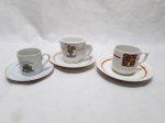 Lote de 3 xícaras de café em porcelana com propagandas, para colecionador.