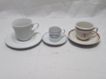 Lote de 3 xícaras de café em porcelana com propagandas, para colecionador.