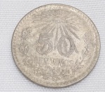 México - Moeda de 50 centavos em prata 720, datada de 1945, período Estados Unidos Mexicanos. Medindo 27mm, pesando 8 gramas.