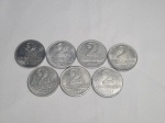 Brasil - 7 Moedas de 2 cruzeiro em alumínio, datado de 1957 à 1961, período Cruzeiro (1942-1986).