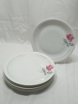 Jogo de 6 pratos rasos de mesa em porcelana Renner floral com friso ouro. Medindo 25cm de diâmetro.