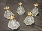 DEMI CRISTAL - Conjunto de 5 porta águas bentas em demi cristal em formata da NOSSA SENHORA APARECIDA e tampas douradas em plástico. Med. 11 cm.