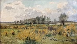 Alexandre Nozal (França, 1852-1929). PAISAGEM CAMPESTRE. Óleo sobre tela. 24 x 41 cm (mi); 40 x 57 cm (me). Assinado e localizado (?) no cid. Moldura restaurada no verso. Artista com boa cotação internacional. Leia mais: Aluno de Evariste-Vital Luminais ( e também de Henri-Joseph Harpignies, ainda que informalmente), o pintor paisagista Alexandre Nozal debutou no Salão em 1876. Ao longo da carreira continuou a expor ali regularmente, conquistando medalhas em 1882 e 1883, além das exposições universais de 1889 e 1900, ambas em Paris. Viajou exaustivamente pela França  Normandia, Bretanha, Provença, os Pireneus, a Córsega e outros  e visitou também a Suíça e a Argélia. A maior parte de sua obra, entretanto, concentra-se nas paisagens ao longo das margens do rio Sena. Inspirado no exemplo dos paisagistas ingleses, em especial J. M. W. Turner, Nozal foi pintor de rios, lagos e costas, muitas vezes capturadas durante o crepúsculo ou nas manhãs enevoadas. Como desenhista, trabalhou intensamente com o pastel e a aquarela, com uma técnica admirável, e seus desenhos luminosos, muitos dos quais executados em plen-air, colocam-no próximo aos artistas da Escola de Barbizon e os impressionistas. Em 1974, uma exposição de cerca de 60 pinturas, desenhos, pastéis e aquarelas de Nozal aconteceu no Musée de l'Oise, em Beauvais, que abriga um grande grupo de obras do artista, doado por seus herdeiros. No catálogo, Nozal é descrito, apropriadamente, como esse artista sutil, esse pastelista cheio de nuances, esse brilhante desenhista para quem a Natureza era a grande fonte de inspiração... por sua potência, sua riqueza cromática, uma maneira muito sensível ao desenhar percebida nos belos estudos de árvores no papel escuro, Nozal se une a um certo número de paisagistas realistas da senda impressionista. Outros trabalhos seus estão nas coleções do Museu dOrsay e do Museu do Petit Palais, em Paris, bem como dos museus de Bourges, Dieppe, Gray, Lille, Limoux, Montpellier, Pontoise e Rouen. Em maio de 1978, um leilão de 150 obras, aproximadamente, entre pinturas, desenhos e aquarelas, foi realizado no Hotel Drouot, em Paris.