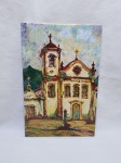 Lindo azulejo decorativo pintado à mão, motivo de igreja. Medindo 30,5cm x 20,5cm.