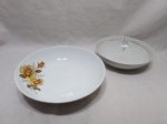 Lote de 2 travessas redonda funda, bowl em porcelana floral. Medindo a maior 24cm x 5cm de altura.