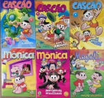 MÔNICA #58 - FUGINDO DO BOCEJO. MÔNICA #12 - PANTERE ELAS VERSUS PITANGUEIRAS. MAGALI #57 - MAGALI SINCERONA. CASCÃO  #2 - UMA HISTÓRIA DE AMIZADE. CASCÃO #58 -  LOS 3 AMIGOS.  CASCÃO #3 - MÁQUINA DE LAVAR CASCÃO