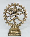 Estatueta deus hindu Shiva Natajara, Shiva como dançarino cósmico, em bronze. Med. 14x12 cm.