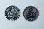 Numismática - Brasil, Duas moedas 500 reis, em prata, anos 1856 e 1860.