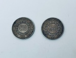 Numismática - Brasil, Duas moedas 1000 reis em prata, anos 1853 e 1860.